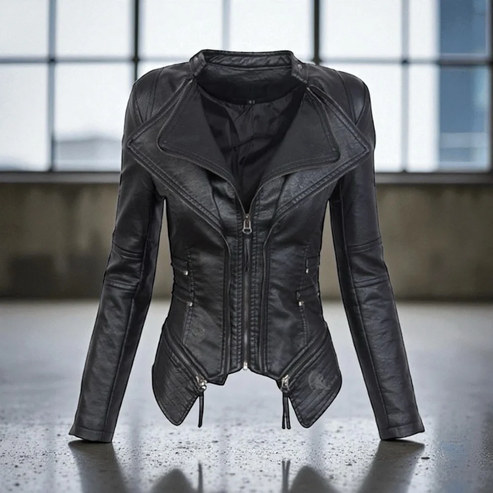Elegant Black Leather Jacket - Picture 2 of 16